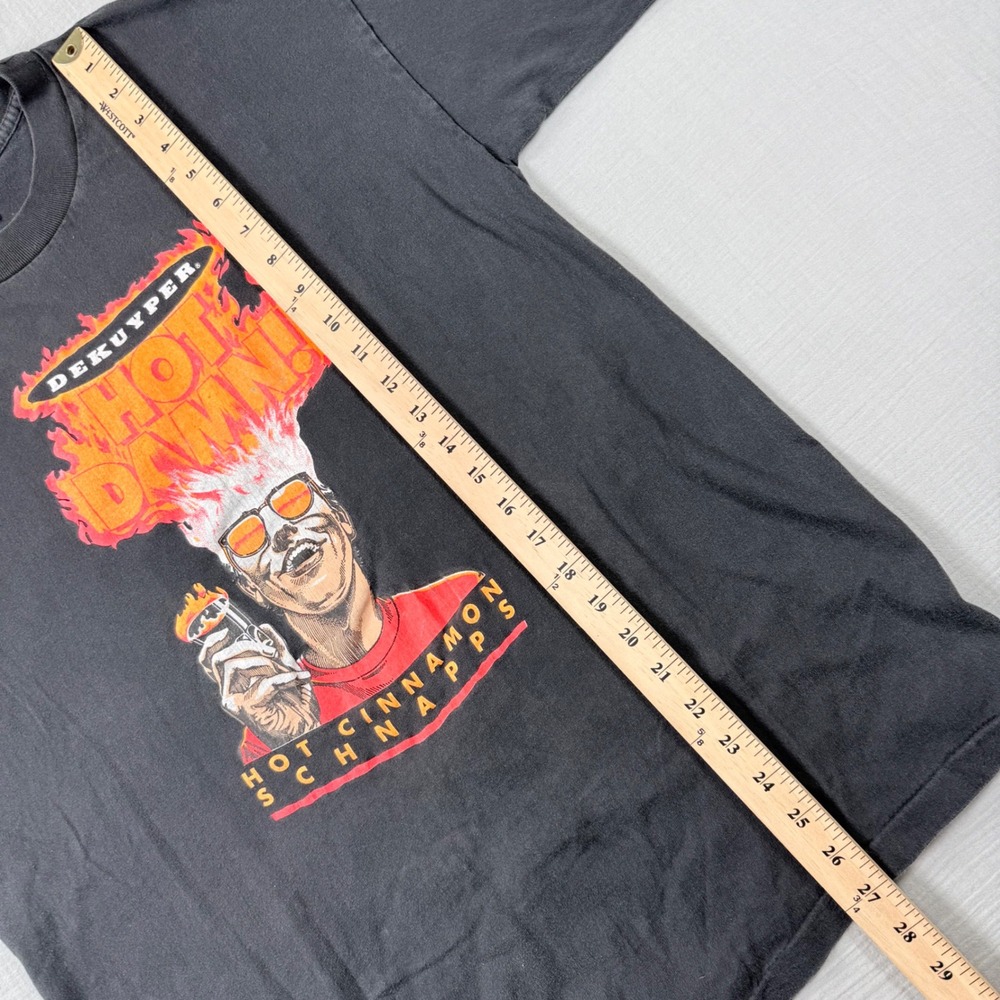 Vtg Murina Single Stitch Made in USA DeKuyper Hot Damn Schnapps T Shirt XL Black - Picture 4 of 7